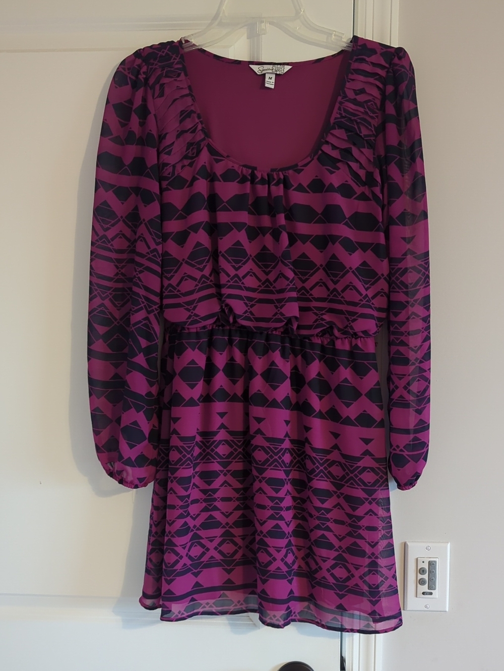 3 For $30. Speechless Purple Geometric Long-Sleeve Dress